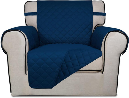 PureFit Reversible Quilted Sofa Cover, Water Resistant Slipcover Furniture Protector, Washable Couch Cover with Non Slip and Elastic Straps for Kids, Pets (Chair, Navy/Navy)