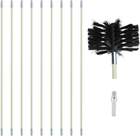 12 Feet Stove Pipe Clean Brush Extension Rods Flexible Fireplace Chimney Brush Stove Pipe Brush Rod Rotary Air Duct Dryer Vent Cleaner Rods Flue Brush Chimney Sweep Kit with Brush Head