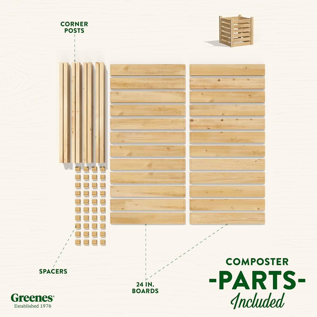 Greenes Fence Cedar Wood Composter, 24" W x 24" L x 31" H / 77.3 Gallons - Made in USA with North American Cedar