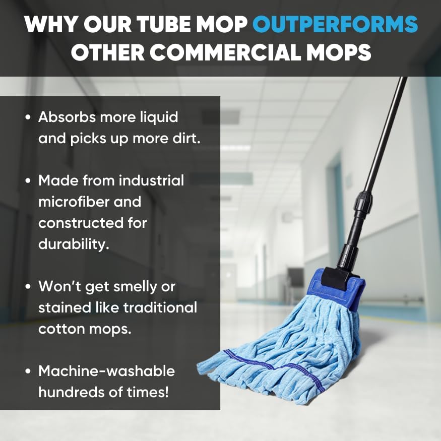 Commercial Mop Head Replacement – 1 Pack Medium Red Microfiber Tube Mop (14 oz.) | Industrial Wet Mops | Refill Heads, Machine Washable, Heavy Duty | Hardwood, Tile, Laminate, Vinyl Floors