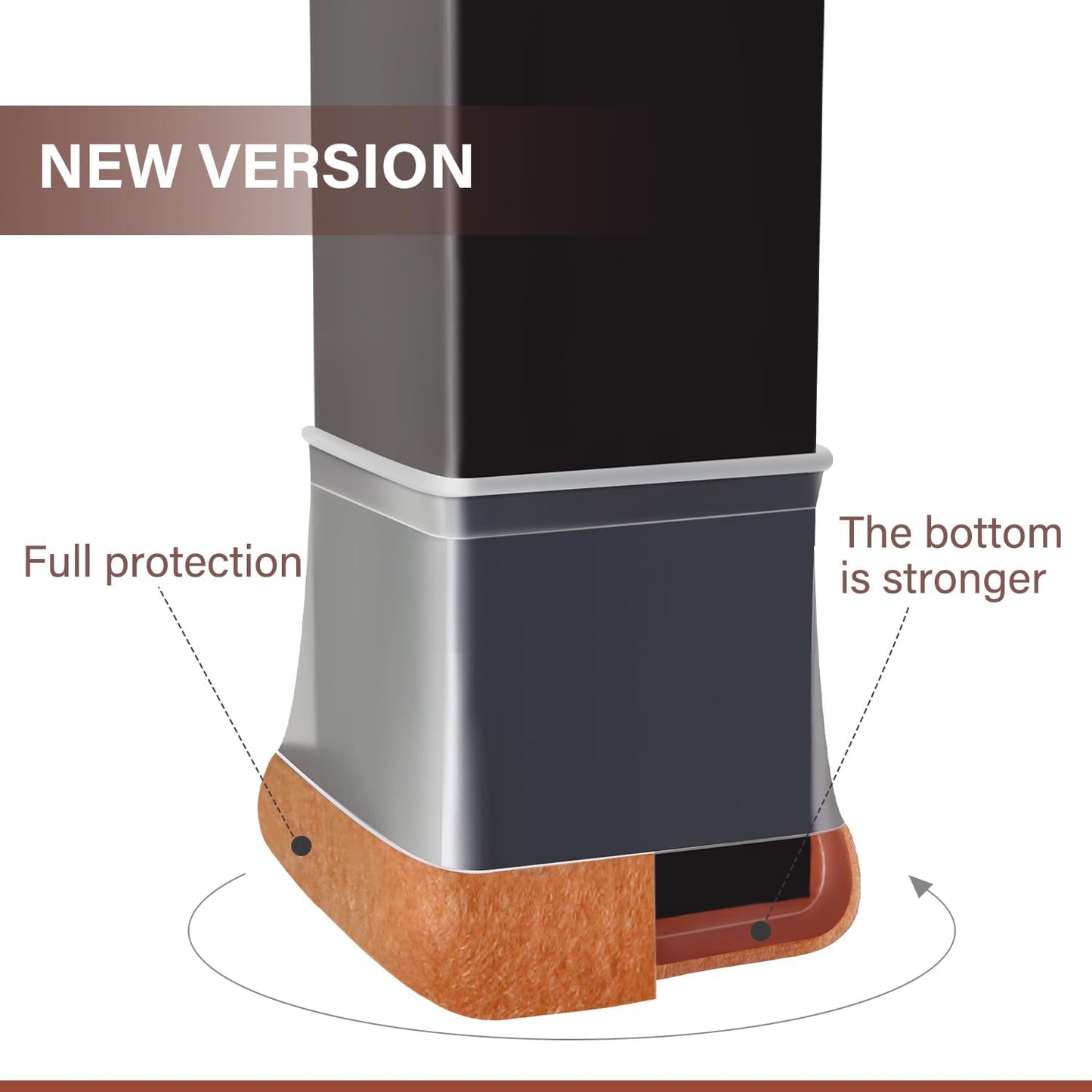 Chair Leg Floor Protectors Chair Leg Protectors for Hardwood Floors Silicone Caps Felt Strengthen Bottom Protection Anti-Scratch Reduce Noise 16 Pack Clear Square XL Fit:1-1/2" to 1-3/4" (38-44mm)
