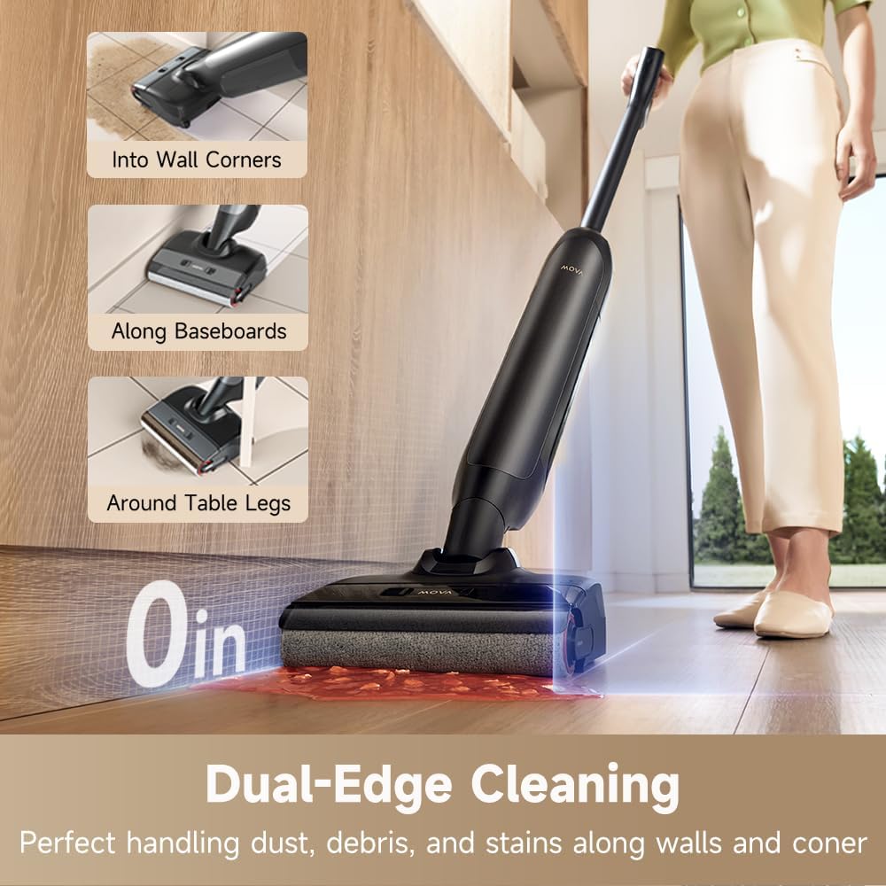 MOVA M10 Cordless Wet Dry Vacuum Cleaner 180° Lie-Flat Smart Vacuum Mop All in One for Hard Floor, 167°F Flashdry Self-Cleaning, Zero inch Dual-Edge Cleaning, 18000Pa Suction, Zero-Tangle for Pet Hair