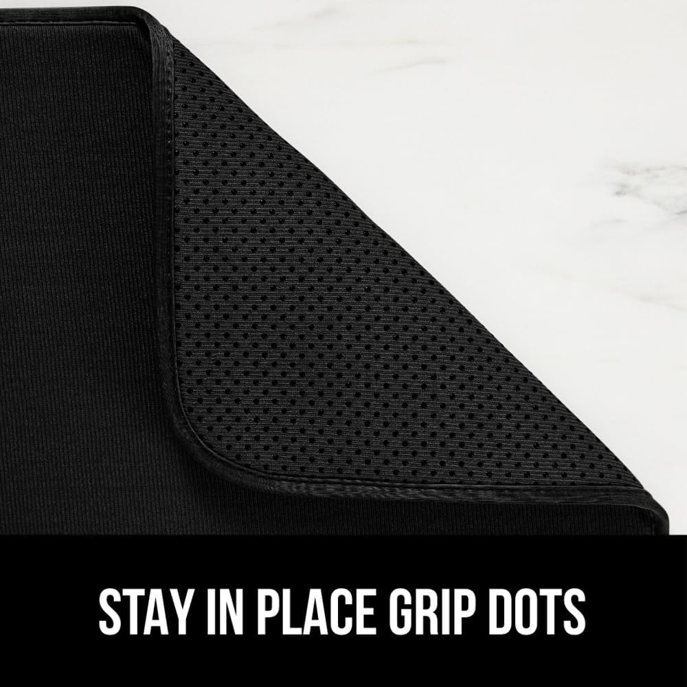 GORILLA GRIP Ultra Water Absorbent Microfiber Dish Drying Mat, Quick Dry Thick Mesh, Slip Resistant Pad for Sink Dishes or Under Rack, Kitchen Counter Accessories, 16x18, Machine Wash, 2 Pack Black