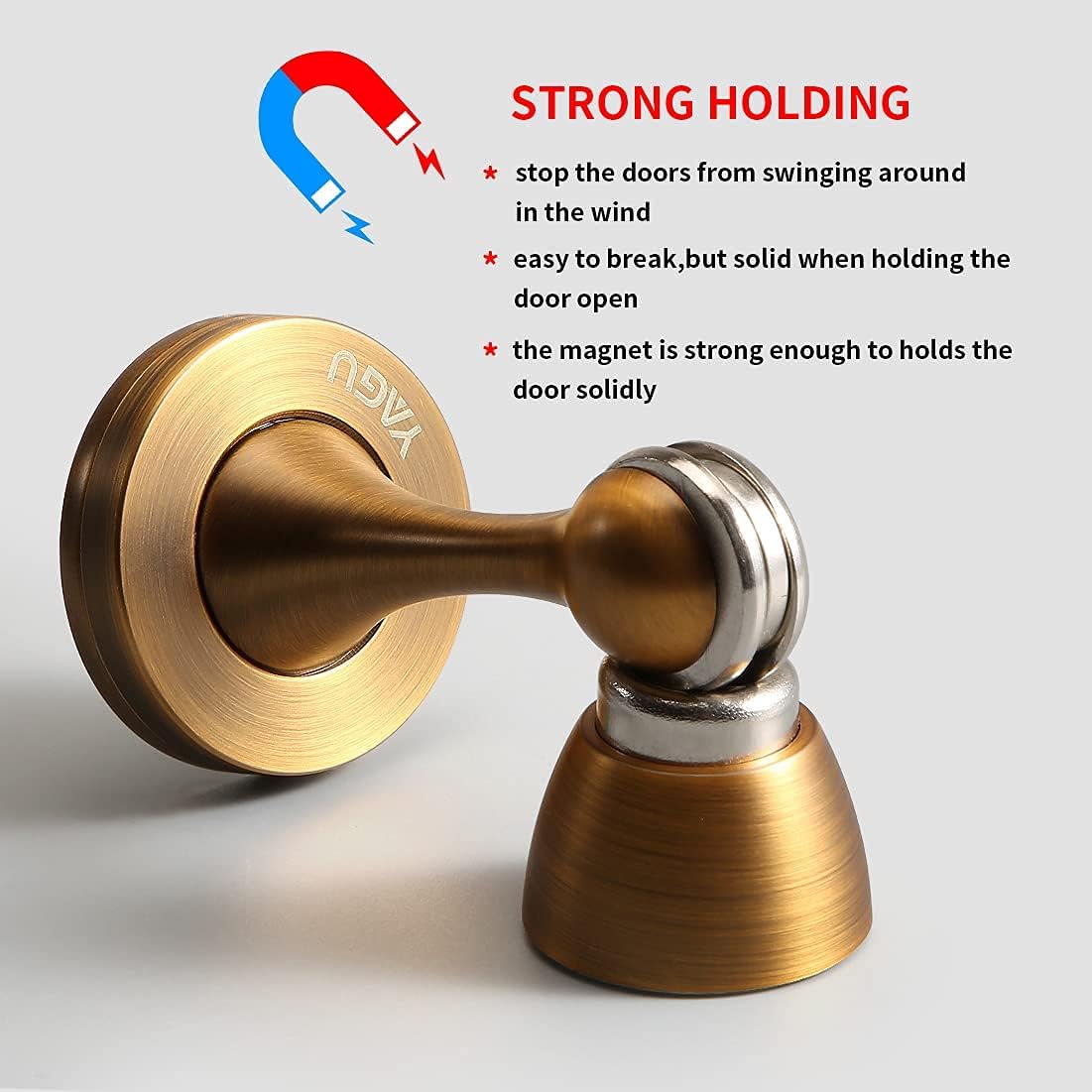 Door Stopper 6 Pack Magnetic Door Stops, Zinc Alloy Antique Brass Door Catch Door Holder Wall Floor Mounted, Metal Soft-Catch