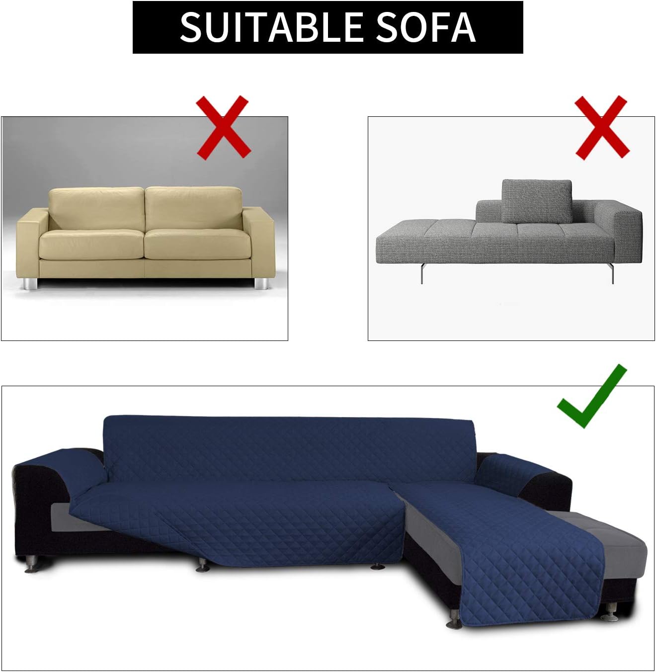 Easy-Going L Shape Couch Cover - Sectional Chaise Lounge Sofa Slipcover Reversible Dog Cat Pet Kids Children Furniture Protector (Large, Navy)