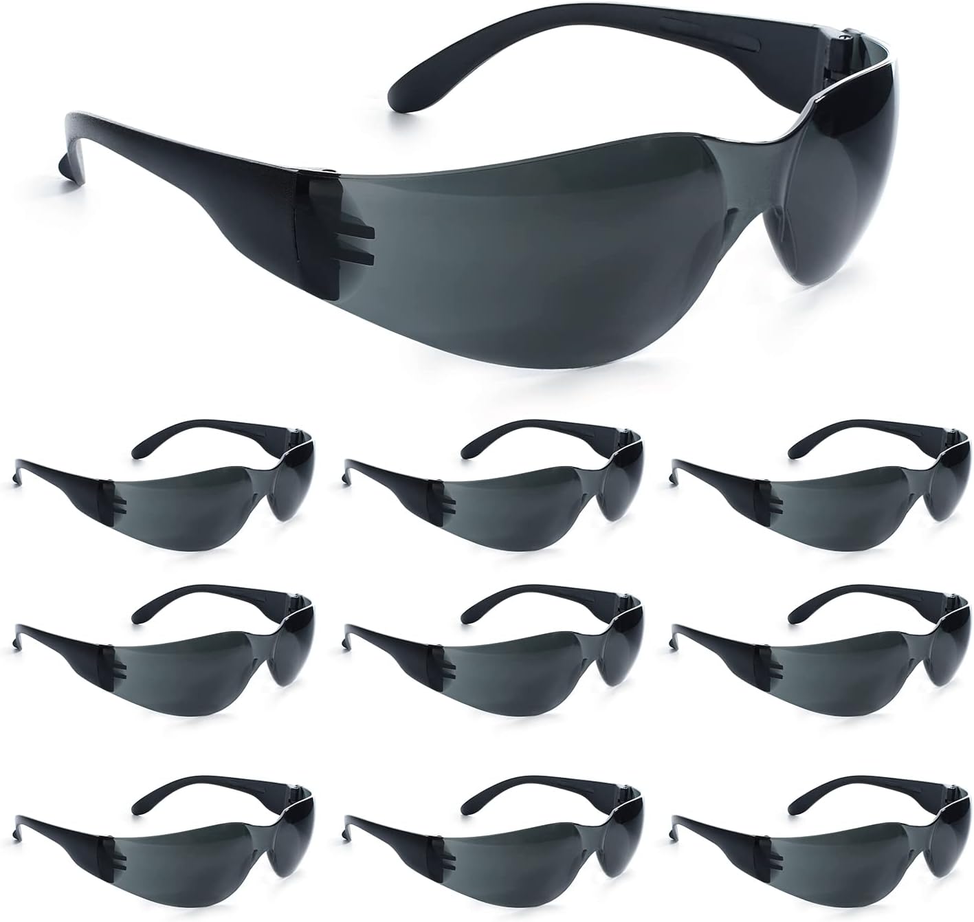 amoolo Tinted Safety Glasses Bulk of 24, Protective Safety Sunglasses, Dark Smoke Lenses for UV Protection, ANSI Z87.1 Impact Resistant Eye Protection for Work, Lab, Construction