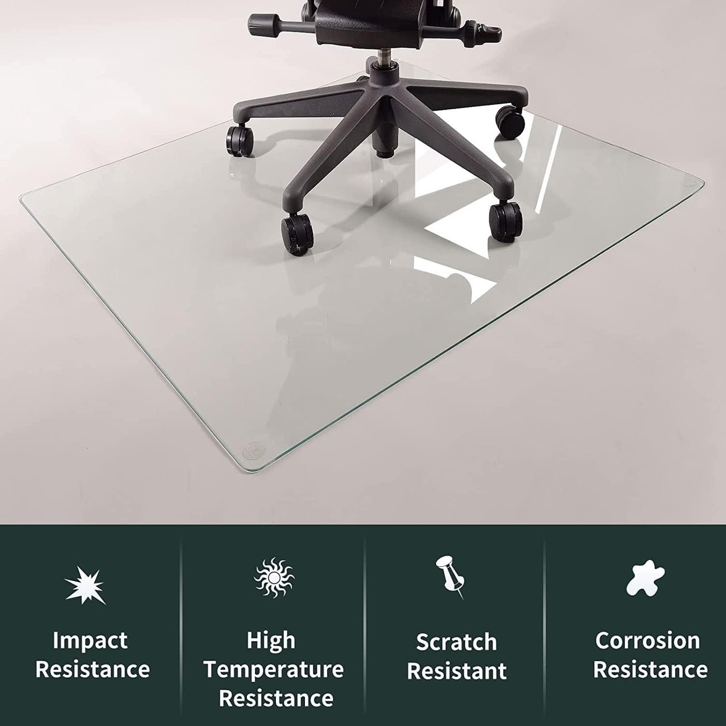 46" x 55" Chair Mat for Carpet - Office Chair Mat - Tempered Glass Floor Mat for Home/Office/Carpet Clear Computer Floor Mat - with 4 Anti-Slip Pads
