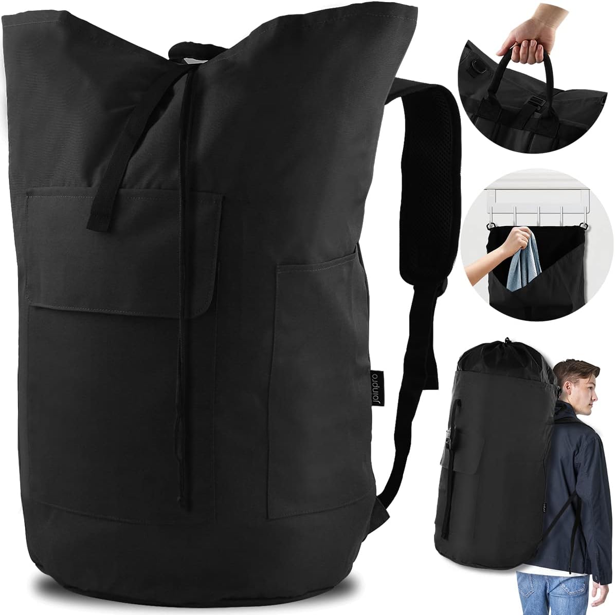 Laundry Bag Backpack, 125L, Extra Large with Shoulder Straps, Adjustable & Extendable Design, Hamper 3 Pockets for Laundromat, College, Travel, Camping