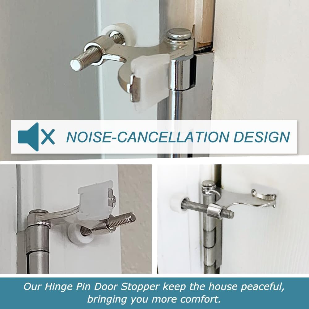 48 Pack Hinge Pin Brushed Nickel Door Stopper, Adjustable Heavy Duty Hinge Pin Door Stop with Rubber Bumper Tips