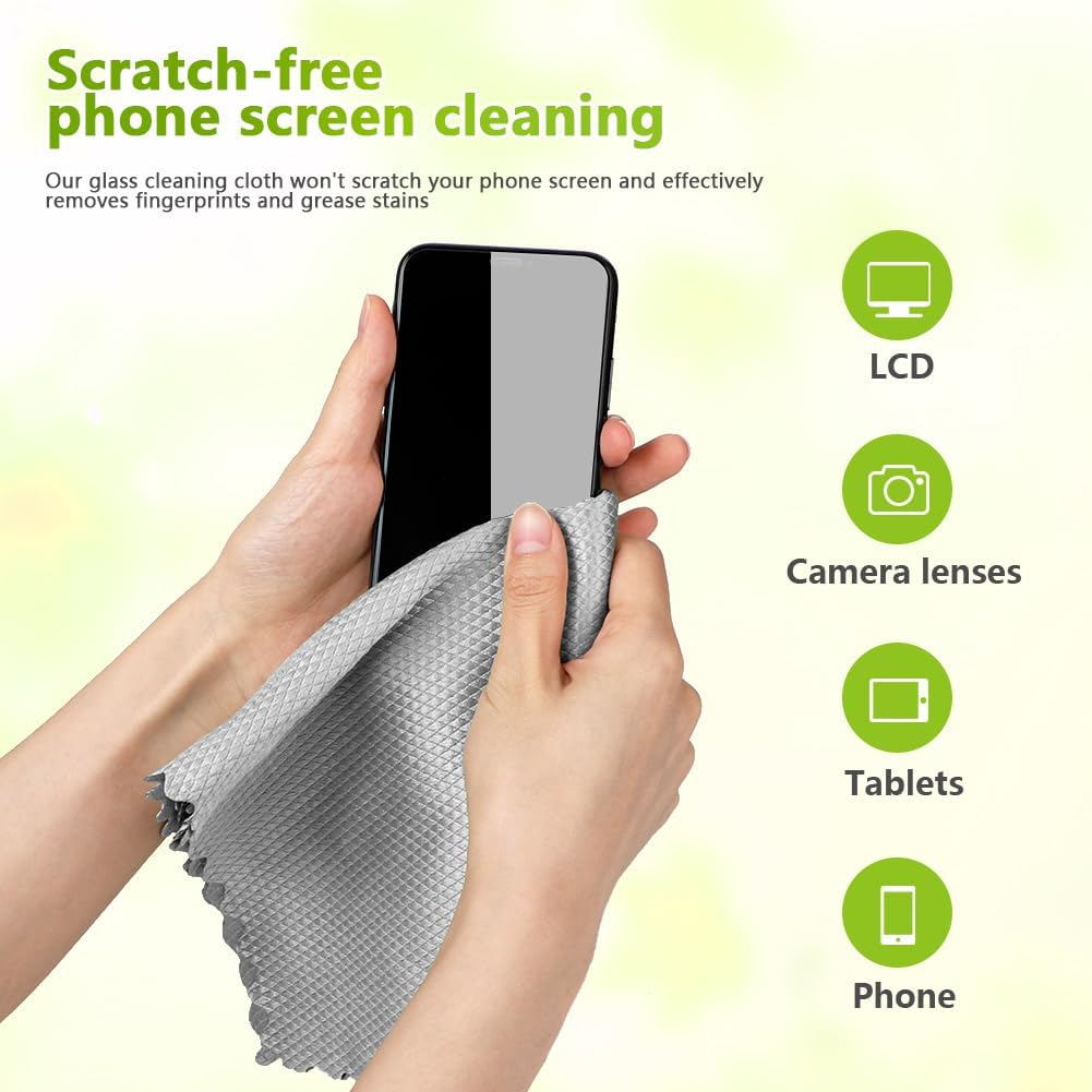 HOMEXCEL Grey Microfiber Glass Cleaning Cloths-6PK, 16"x14" Lint Free Window Cleaning Cloth, Glasses, Mirrors, Screens, Stainless Steel, Premium Microfiber Wipes for Cleaning, Glass and Window Cleaner