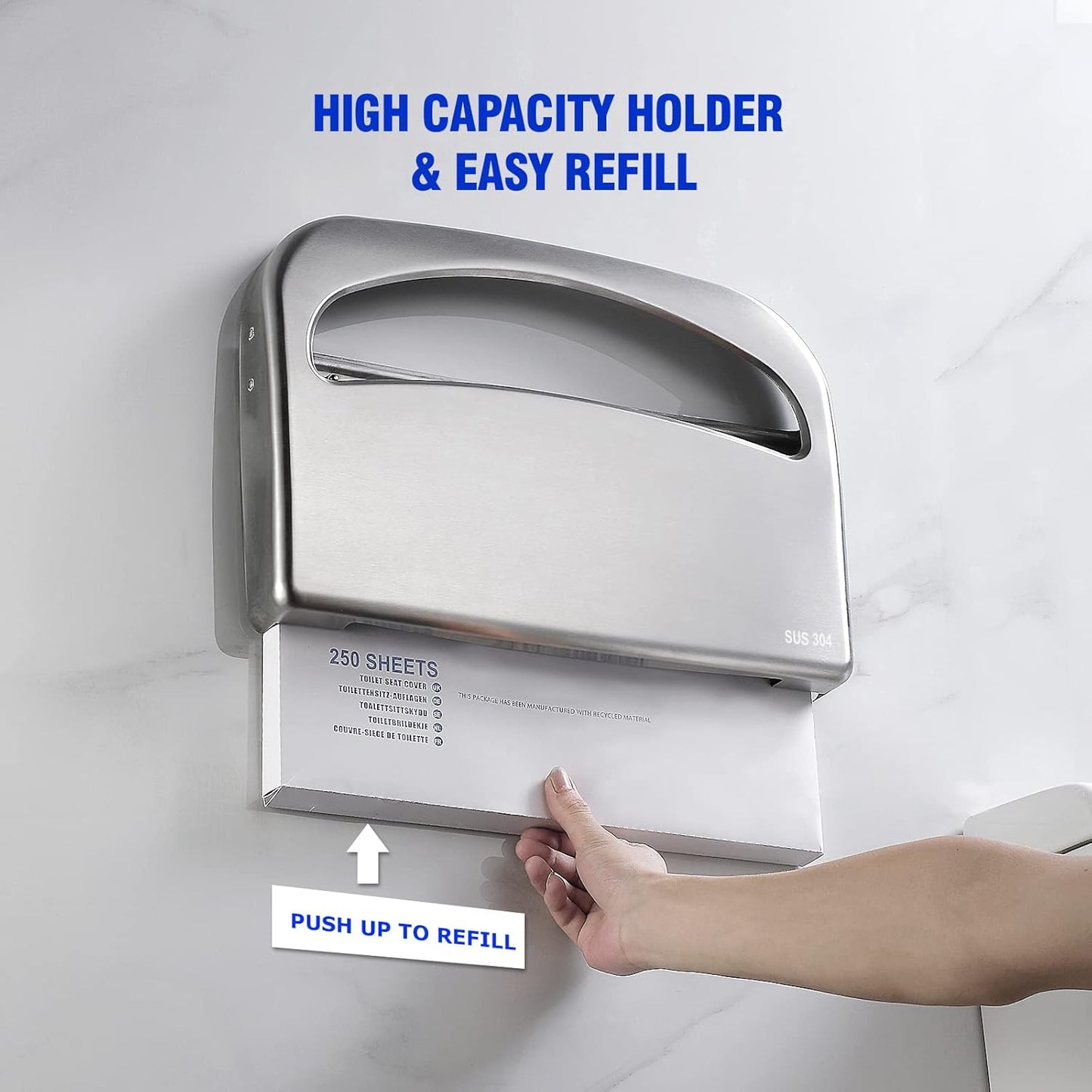 2 Packs Toilet Seat Cover Dispenser Wall Mount Commercial, Half Fold Toilet Seat Cover Dispenser, 304 Stainless Steel, 16-Inch