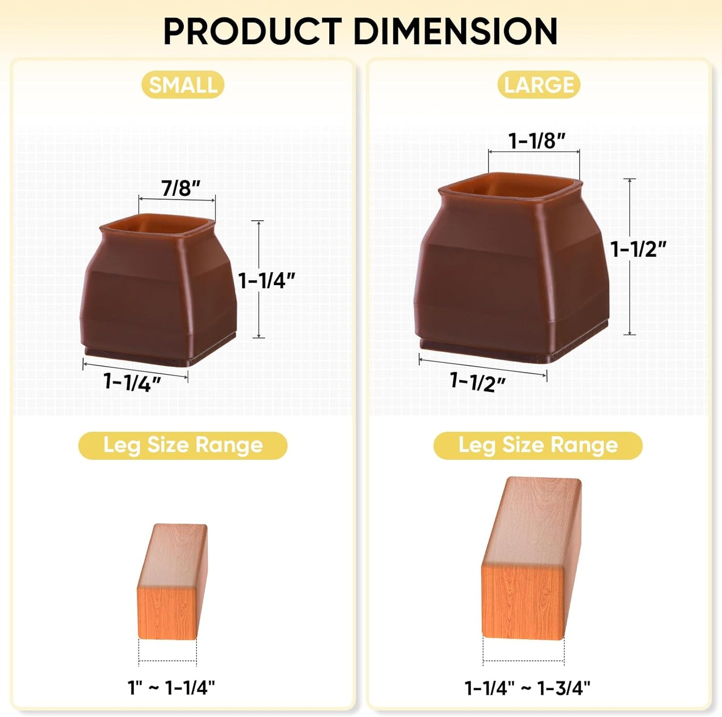 BALEINE 24 Pack Silicone Chair Leg Floor Protectors, Stool Leg Protectors Cap, Non-Slip Chair Leg Caps for Hardwood Floors (Brown & Large (Square), 24 Pack)