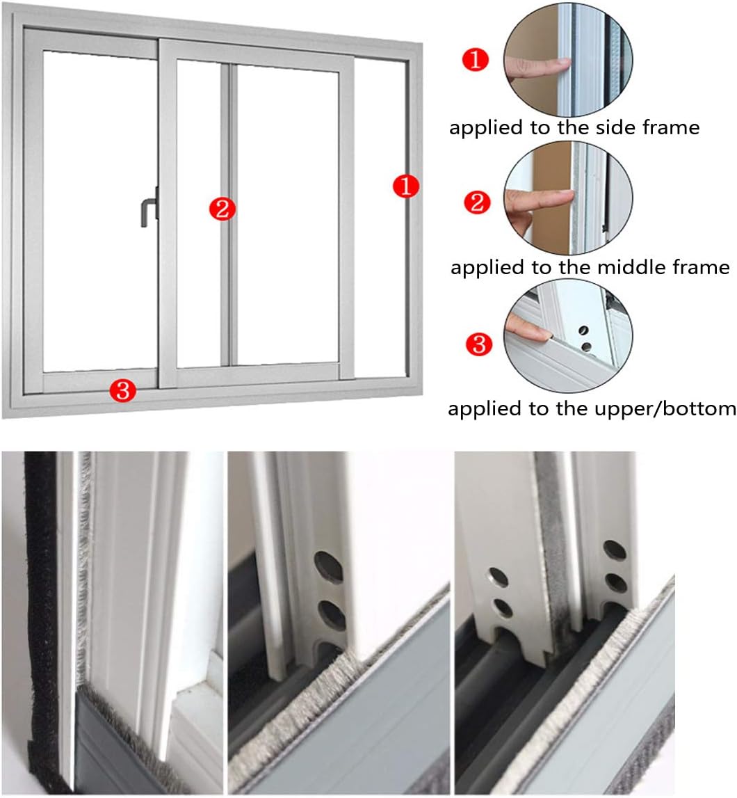 Weather Stripping Brush for Sliding Windows/Doors Frame Side,Pile Self Adhesive Weatherstrip Seal Strip Sealer Draft Stoppers (16.5ft x11/32 x 3/16 Brush inch, Grey)