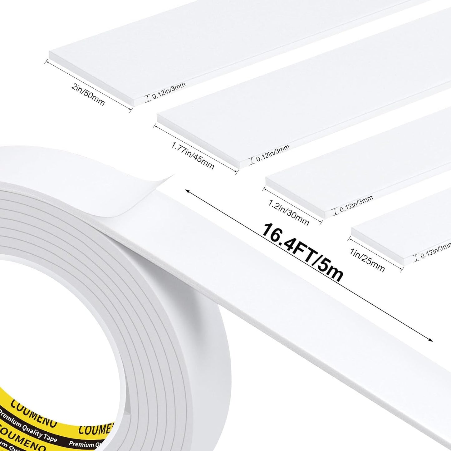 2 Pack Foam Tape 1.77inX16.4FT Sealing Strip Foam Pad Sponge Tape Window Weatherproof, Self-Adhesive Insulation Sealing White