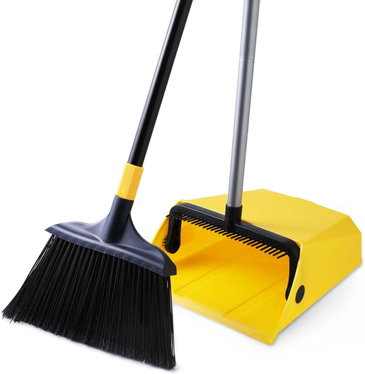 Yocada Commercial Broom and Dustpan Set with Comb Commercial Outdoor Indoor for Courtyard Garage Lobby Mall Market Floor Home Kitchen Room Office Pet Hair Rubbish