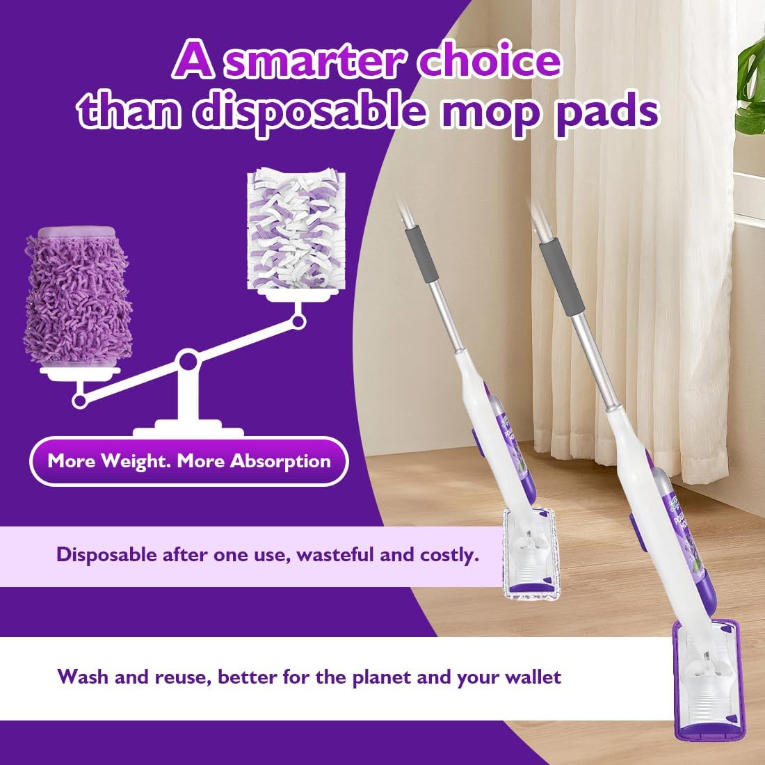 Reusable Mop Pads for Swiffer PowerMop, 8 Pack Microfiber Mop Pad Refill with Scrubber Strips for 13''-15'' SprayMop, Washable Mop Pads Use for Most Floor Types, Designed for Pets - Multicolor
