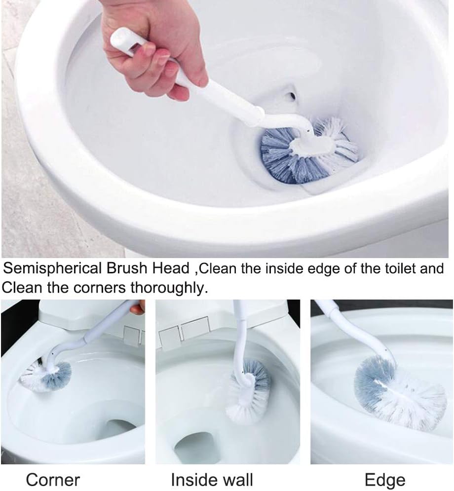Marbarsse Bathroom Toilet Bowl Brush and Holder, Curved Design Toilet Brush for Deep Cleaning Under Rim, Best Toilet Brush Set, Easy Handy CompactToilet BowlCleaner Brush for Bathroom, 2 Pack