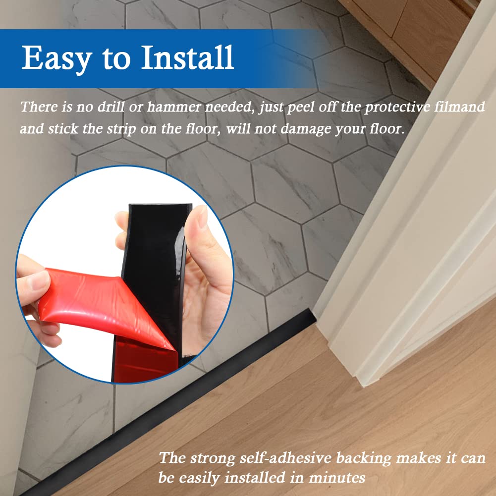 Floor Transition Strip Self Adhesive Floor Cover Strips Laminate 3" Wide Vinyl Flat Divider Transitions (7.5cm, 10Ft, Black)
