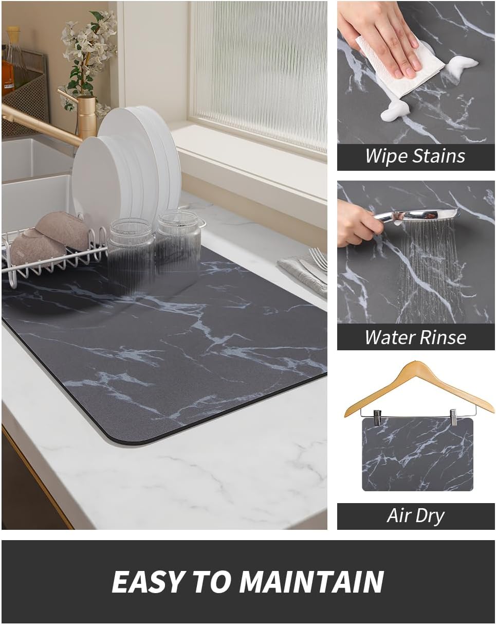 AMOAMI-Coffee Mat Hide Stain Rubber Backed Absorbent Dish Drying Mat for Kitchen Counter-Coffee Bar Accessories Fit Under Maker Machine Pot Espresso Machine Dish Rack 16"x24"
