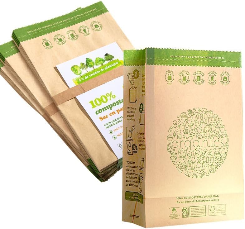 Hytrend-Kitchen Food Waste Bag-35 Bags-%100 Compostable paper Bag - Leak Resistant Liner - Plastic Free - Small-Certified by BNQ and BPI