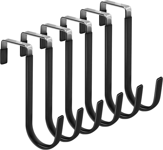 FYY Over the Door Hooks, 6 Pack Door Hangers Hooks with Rubber Prevent Scratches Heavy Duty Organizer Hooks for Living Room, Bathroom, Bedroom, Kitchen Hanging Clothes, Towels, Hats, Coats, Bags Black