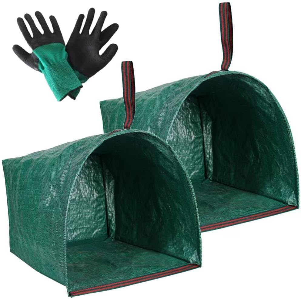 72 Gallon Garden Bags for Debris,2-Pack Yard Waste Bags,Large Dustpan-Type Lawn Bags with Gardening Gloves, Leaf Bags for Yard Debris,Grass Clippings,Collapsible Trash Can for Parties,Laundry,Camping