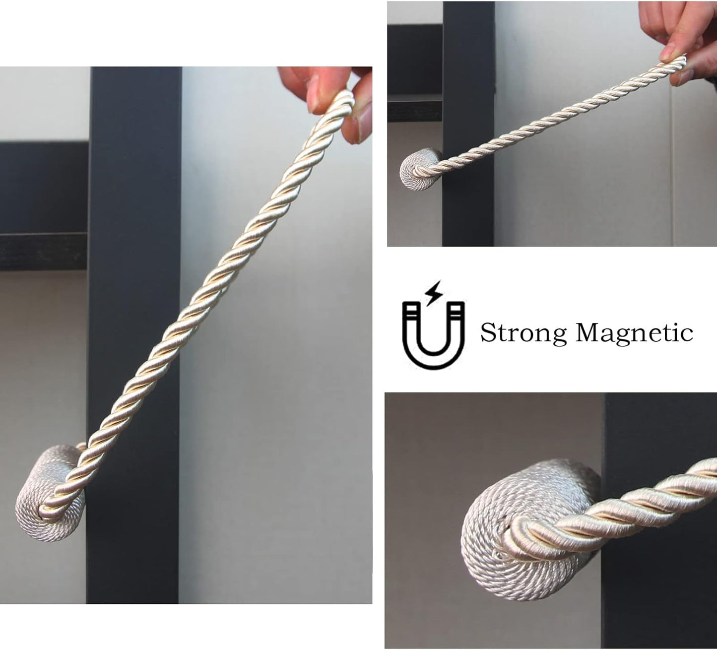 Magnetic Curtain Tiebacks 6 Pack Beige Curtain Rope Tieback Curtain Holders for Drapes Modern Tie Backs Decorative Curtain Holdbacks