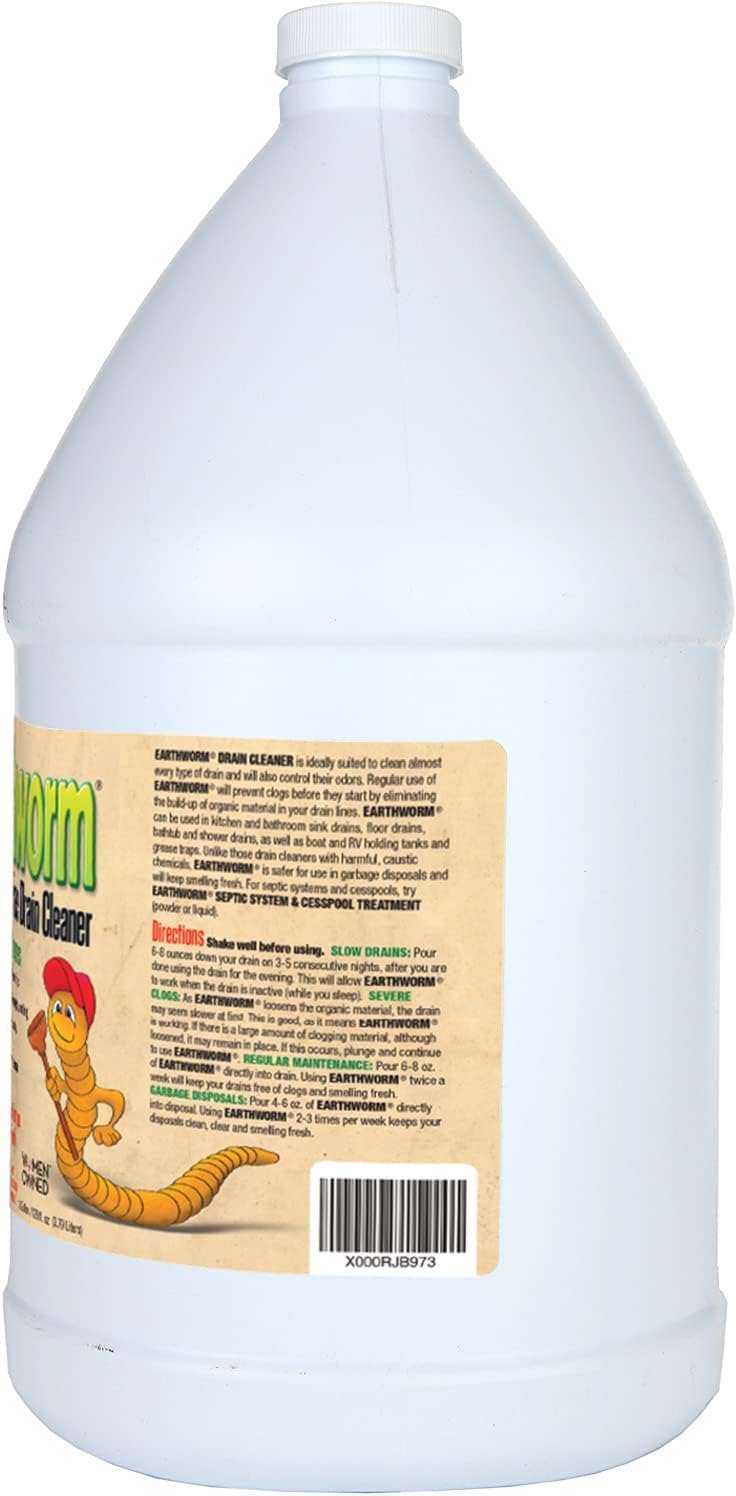 Earthworm Fragrance Free Drain Cleaner - Drain Opener - Natural Enzymes, Environmentally Responsible, Safer for Pets and Kids - 1 Gallon