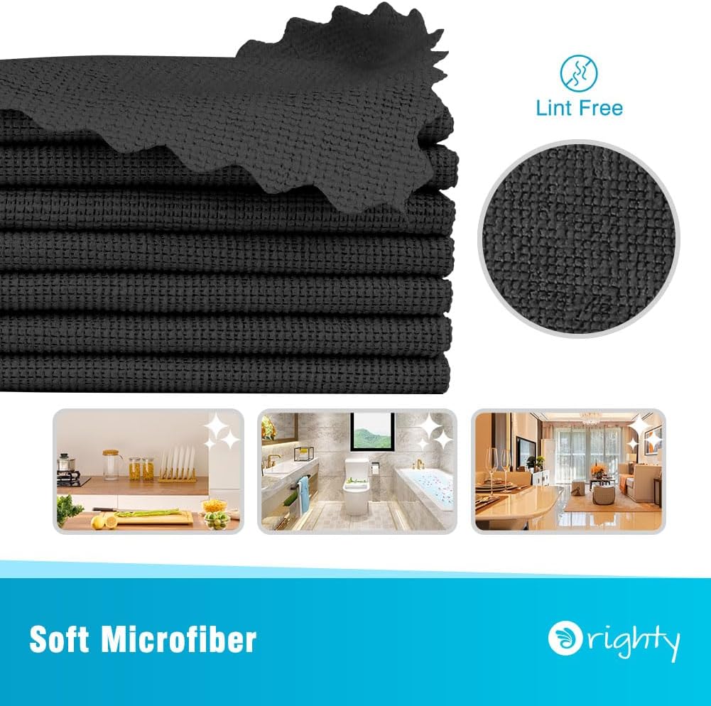 Orighty Black Microfiber Cleaning Cloth, 150 Pack Highly Absorbent Cleaning Supplies, Lint Free Kitchen Towels Cleaning Rags, Microfiber Towels for Cars, House, Window, 12x12 inch