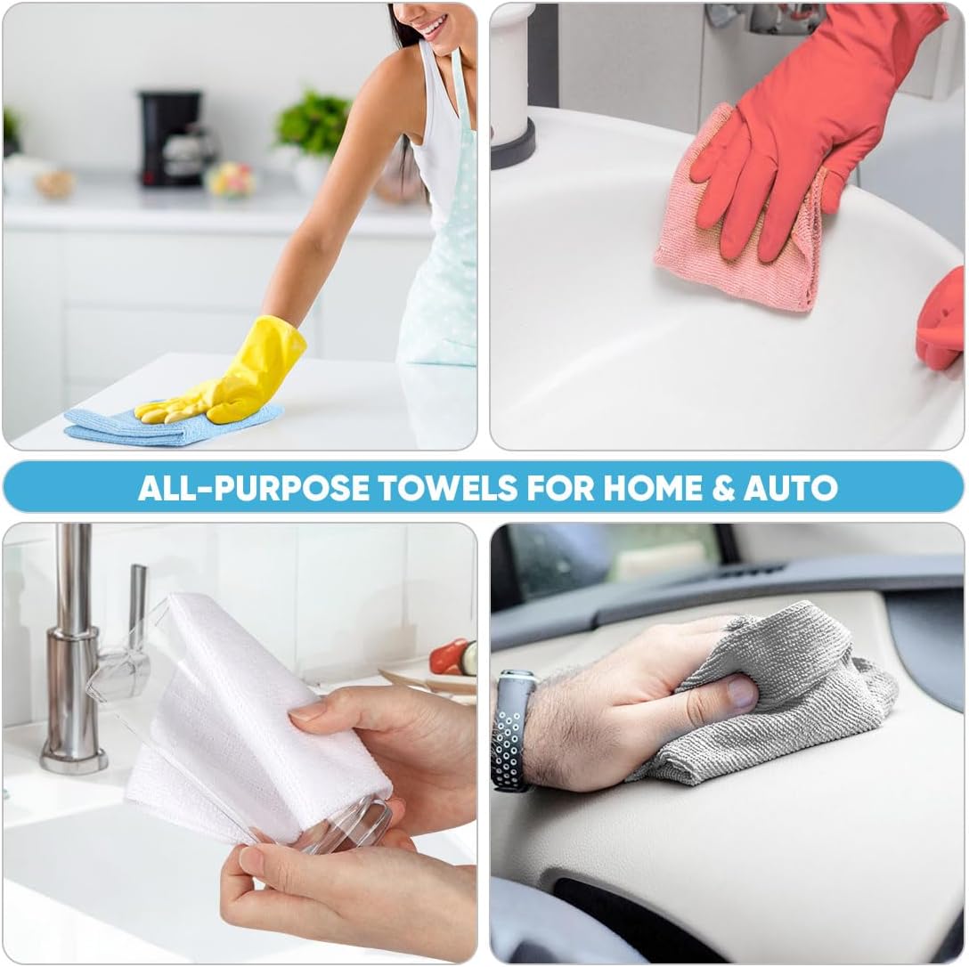 AIDEA Microfiber Cleaning Cloth Roll, 50PK, Tear Away Reusable Paper Towels Pink, Commercial Shop Rags, Microfiber Towels for Cars, Lint Free Cleaning Rags for House, Kitchen, Garage Shop, 11.5"×11.5"