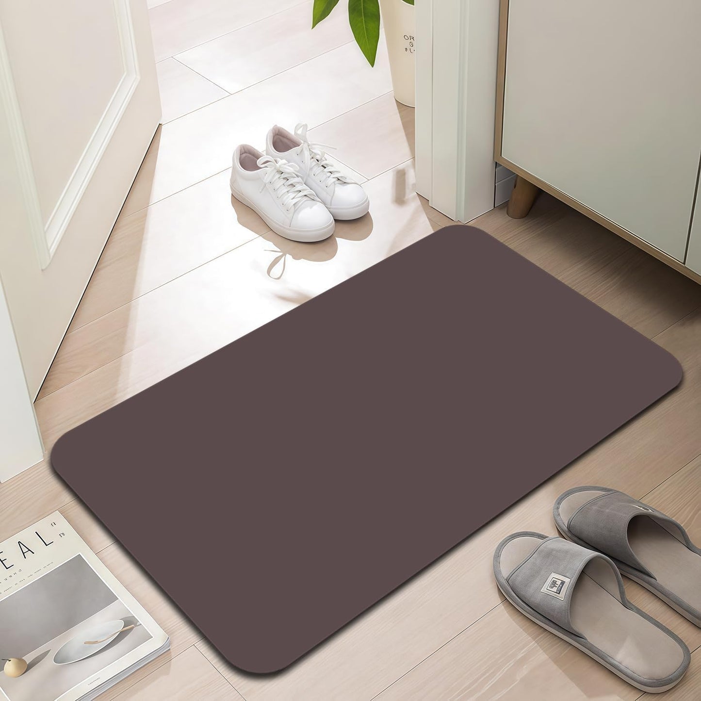 Ultra Thin Door Mat Indoor Entrance, 1/10 in Thin Door Mats for Inside Entry, Non-Slip Rubber Backing Washable Doormat, Fade Resistant, Absorbent, Low Profile Dirt Trapper, 35"X24",Coffee