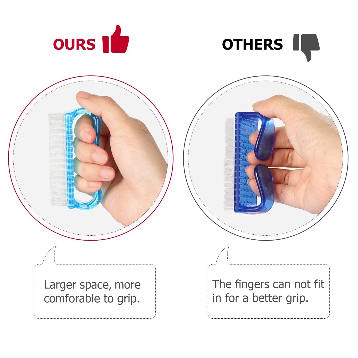 Handle Grip Nail Brush, Hand Fingernail Brush Cleaner Scrubbing Kit Pedicure for Toes and Nails Men Women (4 Pack) (Color-7)