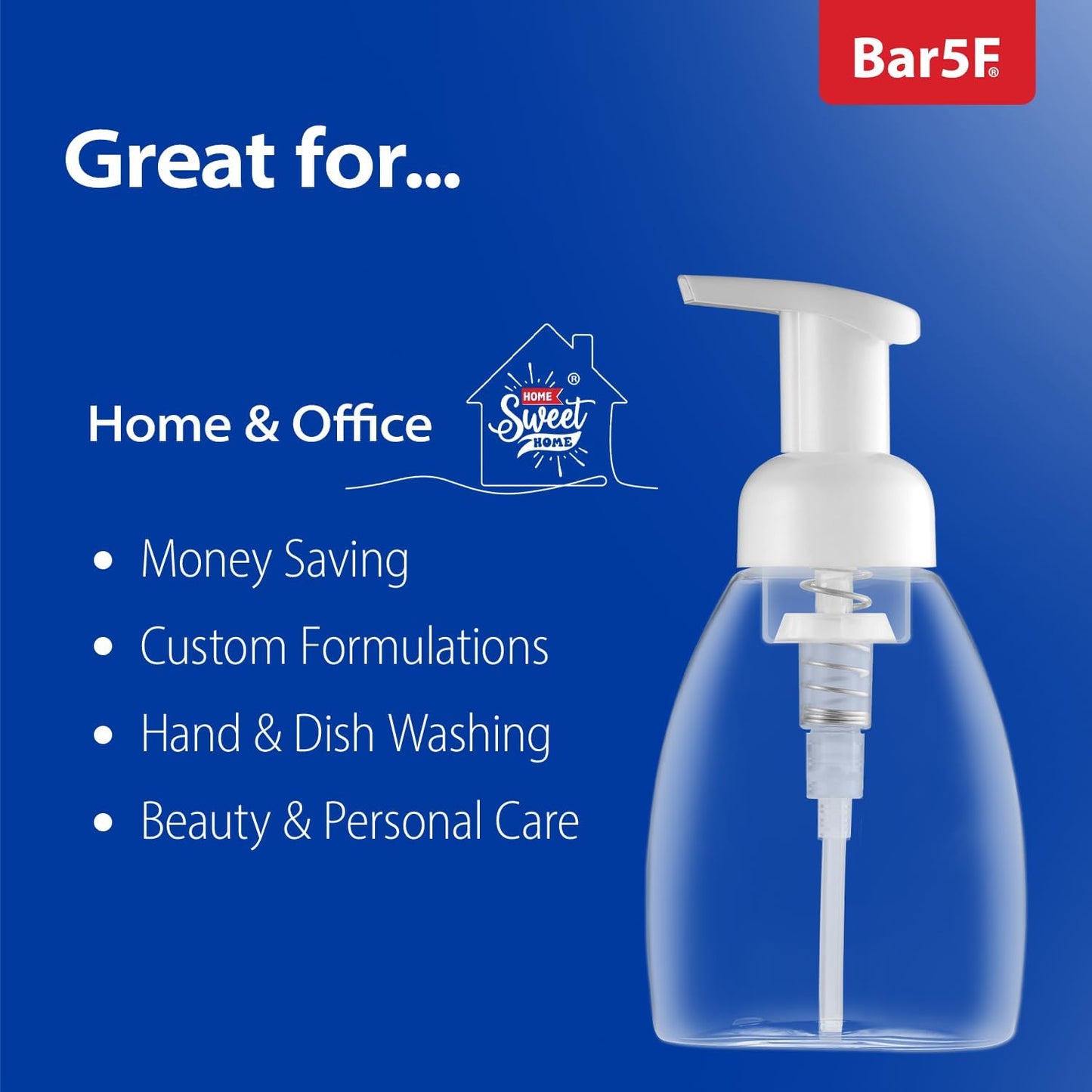 Bar5F Foaming Pump Bottle for Dr. Bronner's Castile Soap and All Generic Concentrated or Regular Soaps, 8.5-Ounce Clear