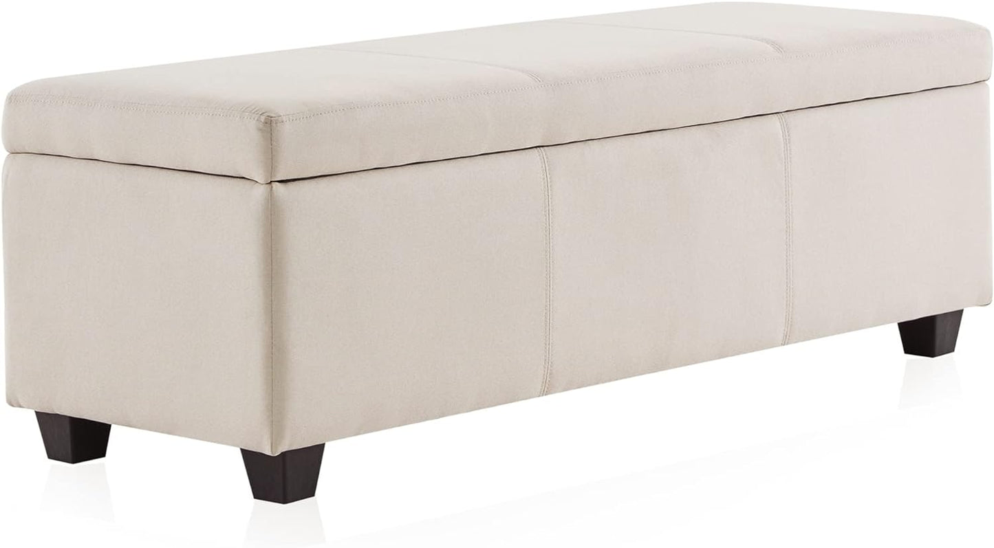 BELLEZE Storage Faux Leather Ottoman, 47 Inch Bench Bedroom Bench with Safety Close Hinge, Extra Long Ottoman with Storage for Living Room, Entryway, Hallway, Foot Rest, Support 300lbs - Beige