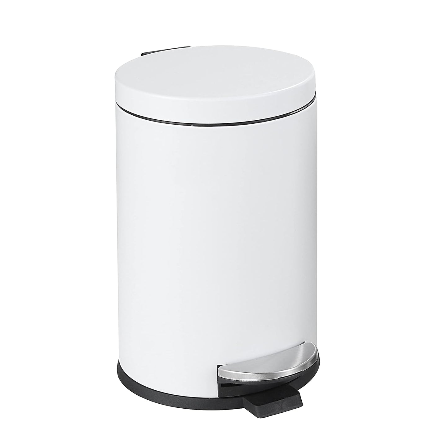 SunnyPoint 4.5 Liter(1.2 Gallon) Small Round Trash Can with Plastic Inner Bucket; Bathroom, Office, Kitchen and Bedroom Step On and Slow Close (WHT)