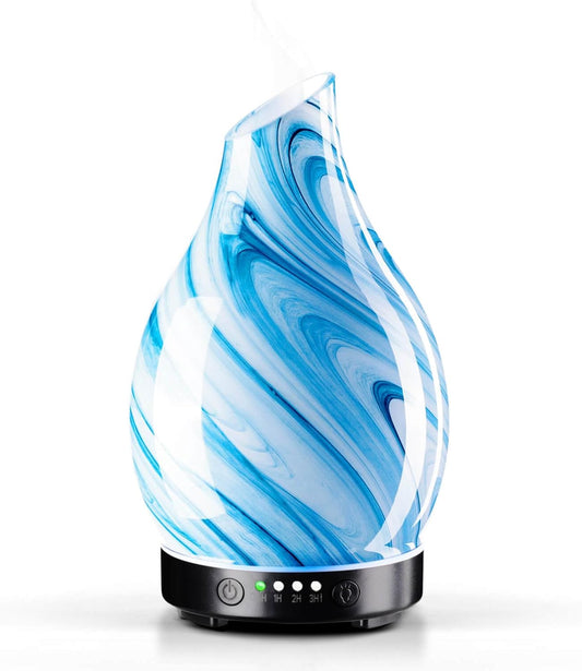 Porseme 150ml Essential Oil Diffuser Glass Color Changing Aroma Air Diffusers Aromatherapy Ultrasonic Cool Mist Humidifier 6 Running Hours Waterless Auto-Off for Sleeping Yoga Office (Mini Blue Ink)