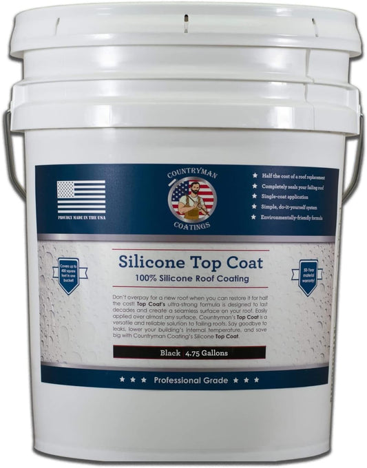 Countryman Coatings 100% Silicone Roof Coating - Restore Your Roof in a Day - Seal Leaks, Cracks, Seams, Penetrations - Adheres to All Surfaces (4.75 Gallon, Black)