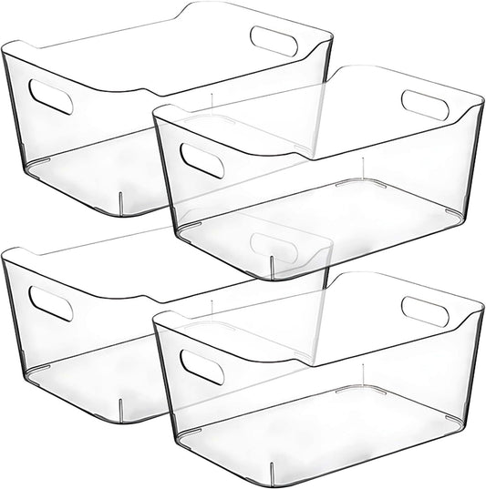 Clear Plastic Storage Bins for Kitchen Organization or Pantry Organizers and Storage, Freezer Fridge Organizer Storage Containers Bin for Organizing Refrigerator Medicine Closet Cabinet Organizers