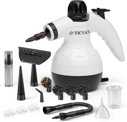 Steam Cleaner, Handheld Steam Cleaner for Home, 16-Piece Steam Cleaner Kit with Automatic Steam Switch, Steamer for Kitchen, Bathroom, Car, Living Room and Multi-Surface Deep Cleaning (White)