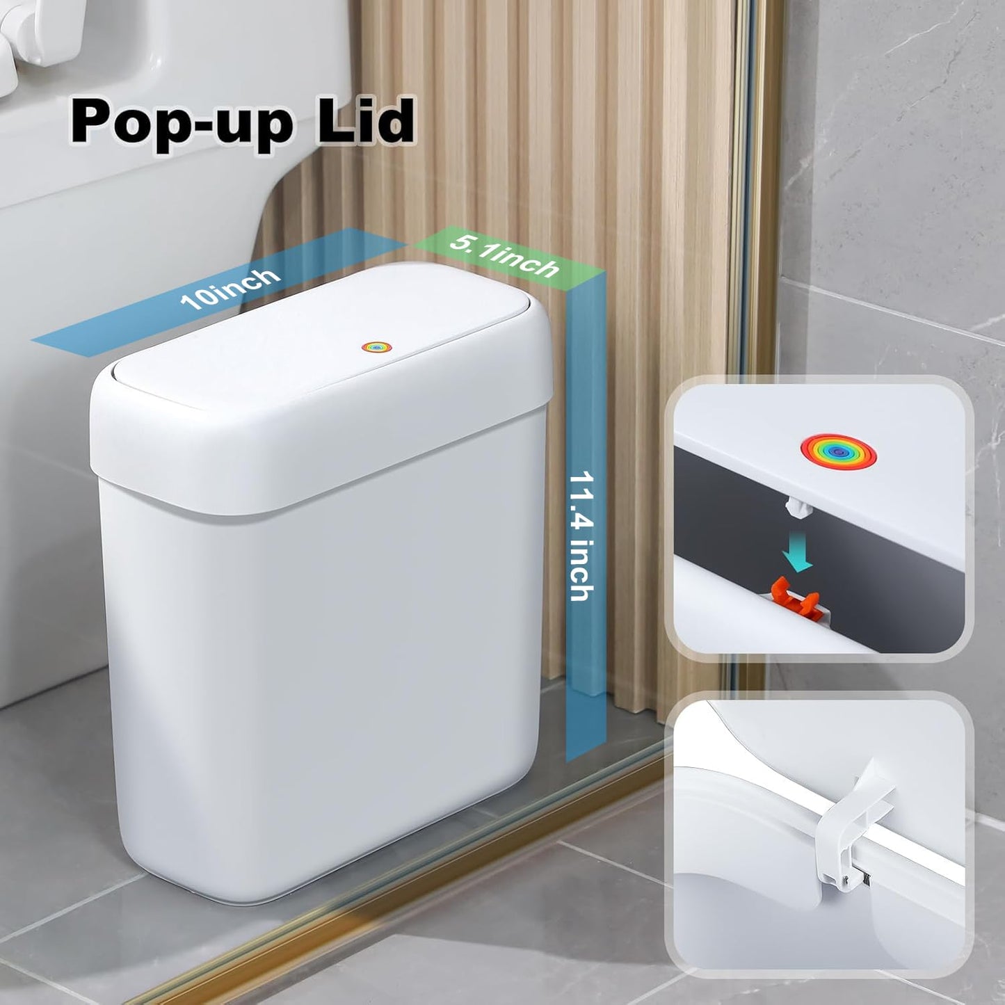funest Bathroom Small Trash Can with Lid,10L / 2.7 Gallon Slim Garbage Bin Wastebasket with Press Top Lid for Bedroom,Rv,Office,Kitchen,Craft Room