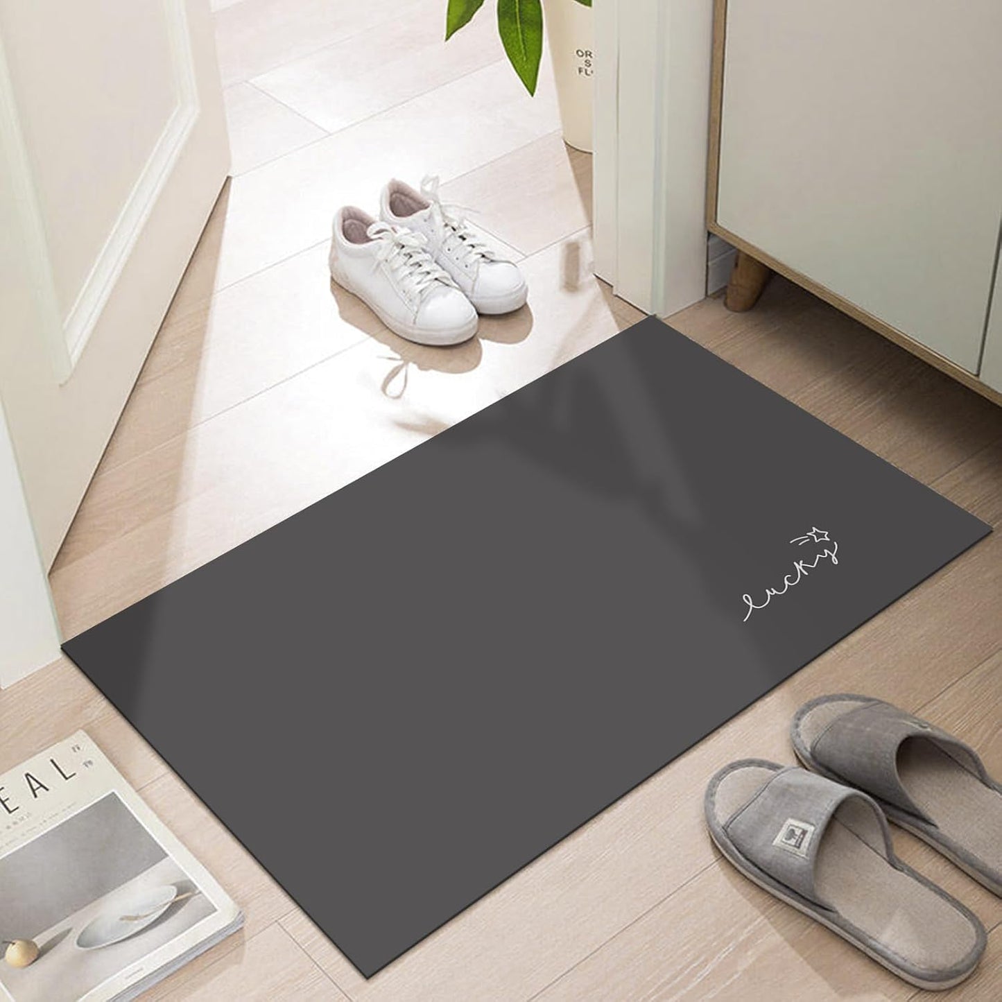 Ultra Thin Door Mat Indoor Entrance, 1/10 in Thin Door Mats for Inside Entry, Non-Slip Rubber Backing Doormat, Absorbent, Quick-Dry, Washable, Low Profile Entryway Mat, 30"X17",Black