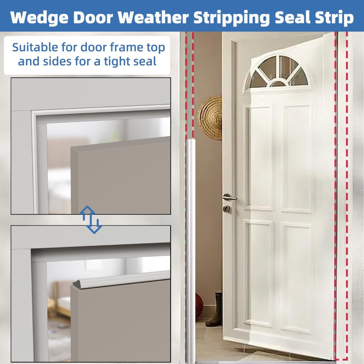 Wedge-Shape Window Weather Stripping Door Frame Seal Strip 3Pcs×196" Black,Upgrade Black Foam,Soundproofing,Draft Stopper,Winter Insulation,Noise Blocker, Gap Filler for Exterior Front Door Side