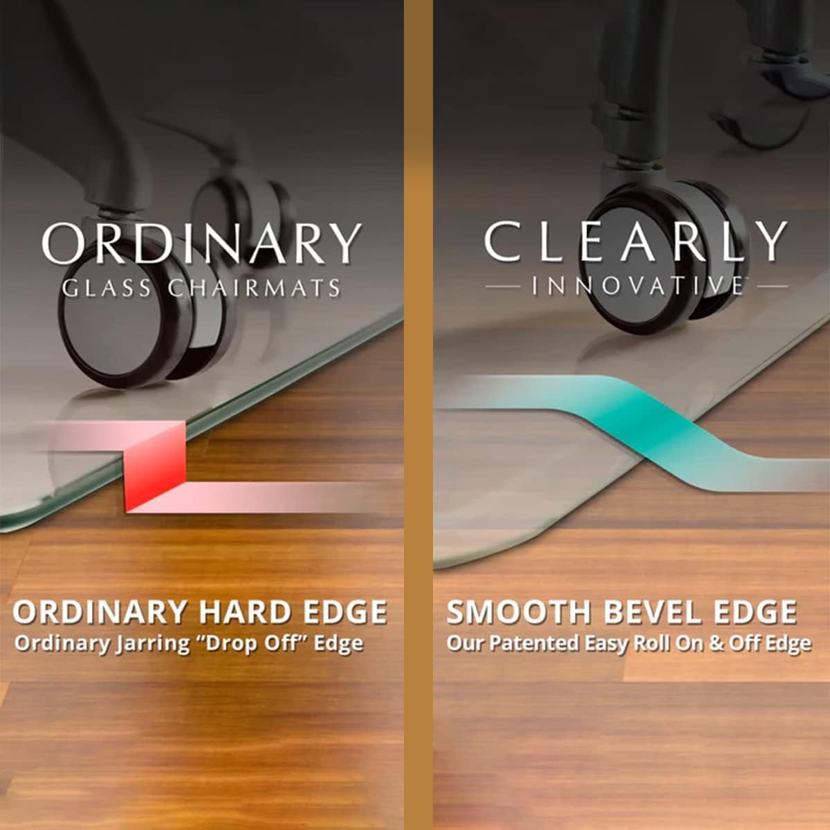 Exclusive Beveled Edge Glass Chair Mat for a Smooth Glide and Easy Roll On/Off by Clearly Innovative, Ultimate Office Chair Mat for Carpet or Hardwood Floor, 45x53