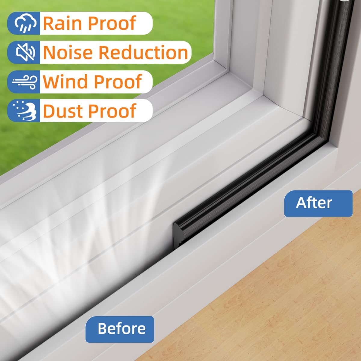 Wedge-Shape Window Weather Stripping Door Frame Seal Strip 118” White,Upgrade Black Foam,Soundproofing,Draft Stopper,Winter Insulation,Noise Blocker, Gap Filler for Exterior Front Door Side