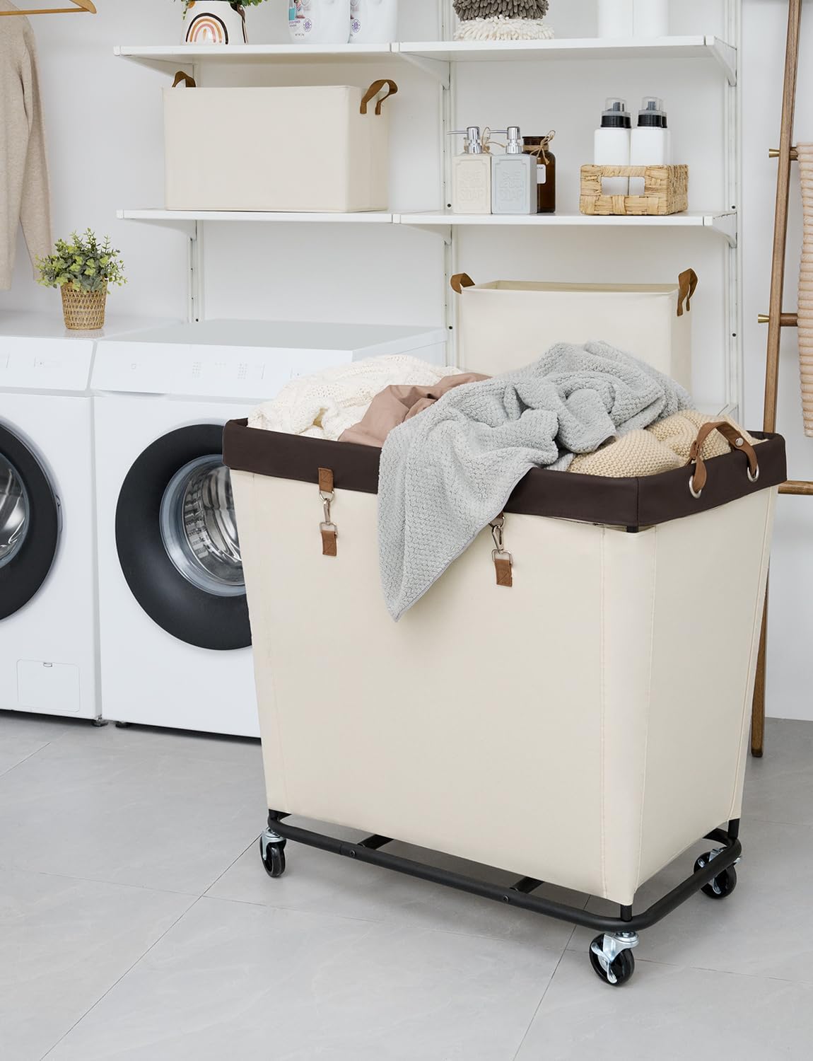 StorageWorks 320L Laundry Basket with Wheels, Extra Large Rolling Hampers for Clothing Organizer, Dirty Clothes Basket for Hotel, Home, Closet, Dorm, Beige