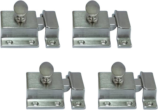 QCAA Traditional Large Oval Turn Cabinet Latch, Solid Brass, 2", for Cupboard & Other Furniture, Brushed Satin Nickel, 4 Pack, Made in Taiwan