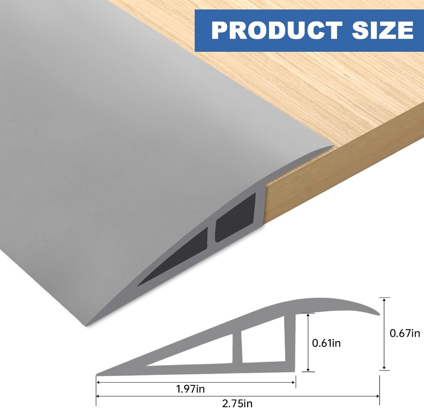 Vinyl Door Threshold Flooring Transition Strip Self Adhesive Carpet Edging Strip for Laminate Doorway Edge Threshold from 2/5" to 3/5" (Gray, 10 Ft)