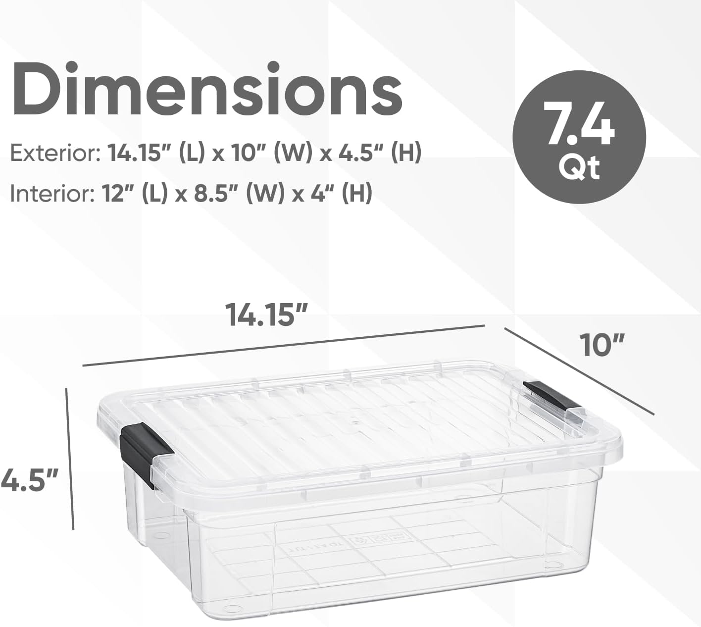 Superio Storage Bins with Lids- 4 Pack, 7.4 Qt Clear Boxes for Organizing, Stackable Plastic Containers- BPA Free, Non-Toxic, Odor Free, Organizer for Home, Office, Dorm