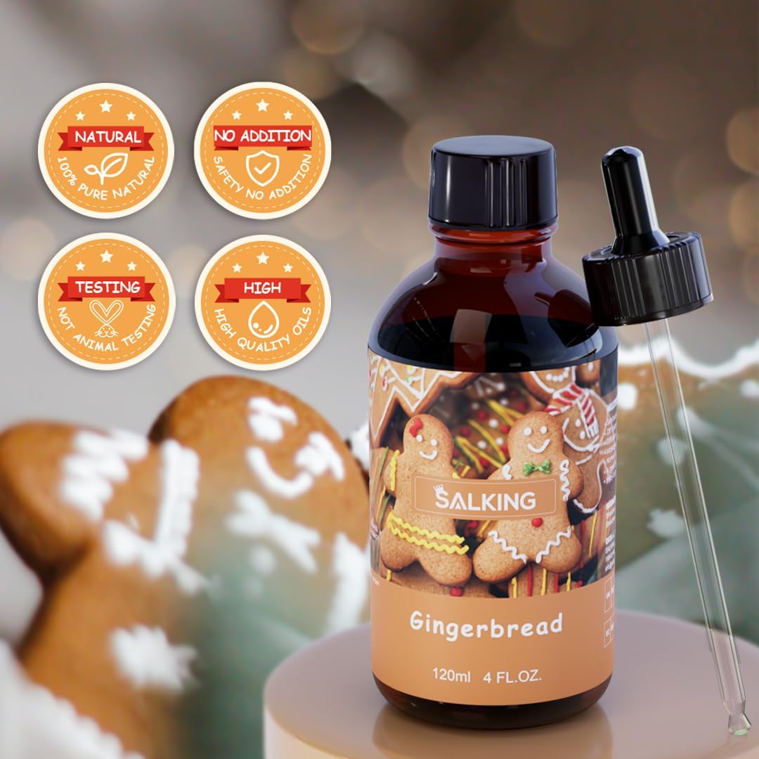 SALKING Gingerbread Fragrance Oil, 120ml (4 Fl Oz) Premium Essential Oils for Diffuser, Candle Scents for Candle Making, Soap Making Supplies, Diffuser Oil Scents, Gift for Her