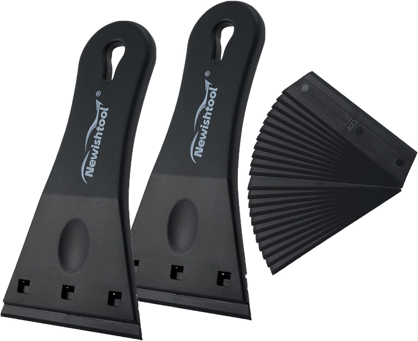 NewishTool Plastic Razor Scraper with 3-Inch Blade, Pack of 2 with 20 Extra Blades for Glue Residue Labels, Decals & Stickers on Windows & Glass